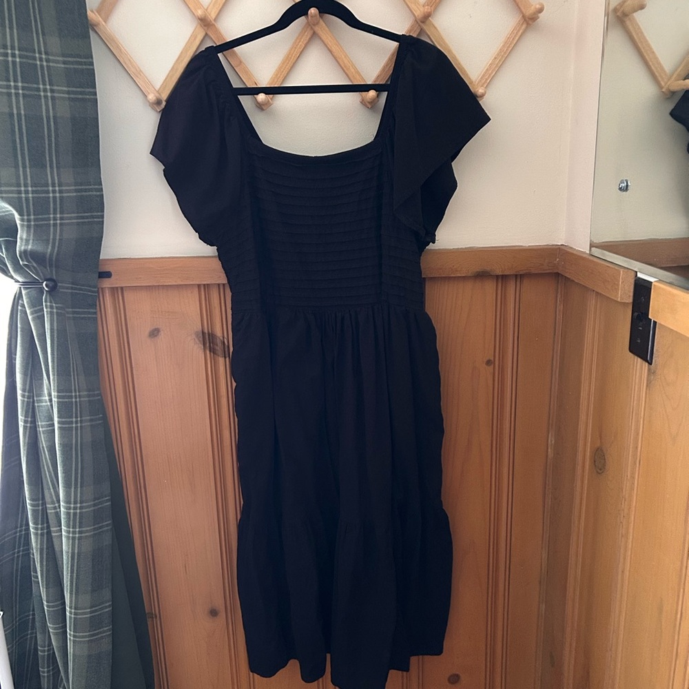 Terra & Sky Black Midi Sundress with Flutter Cap Sleeves